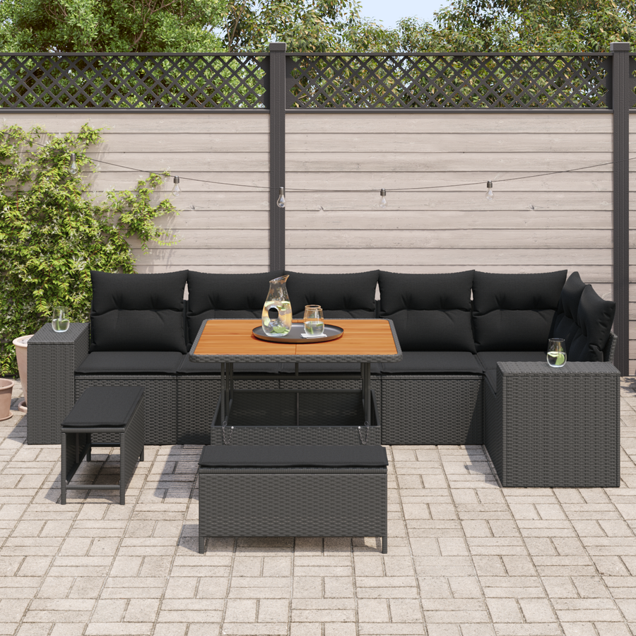 Garden Sofa Set 9 pcs 6-Seater Black Poly Rattan