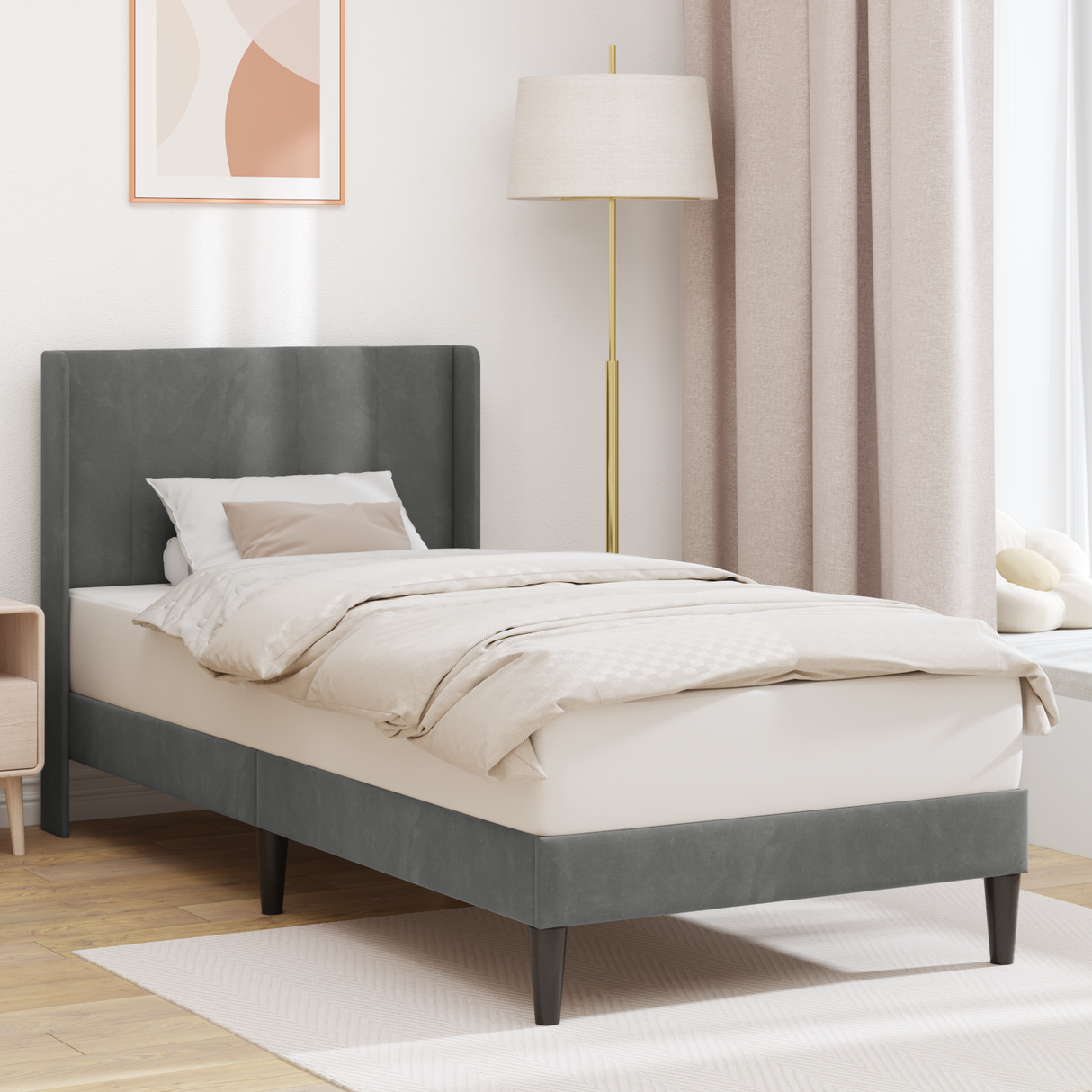 Bed Frame with Headboard Dark Grey connect plate