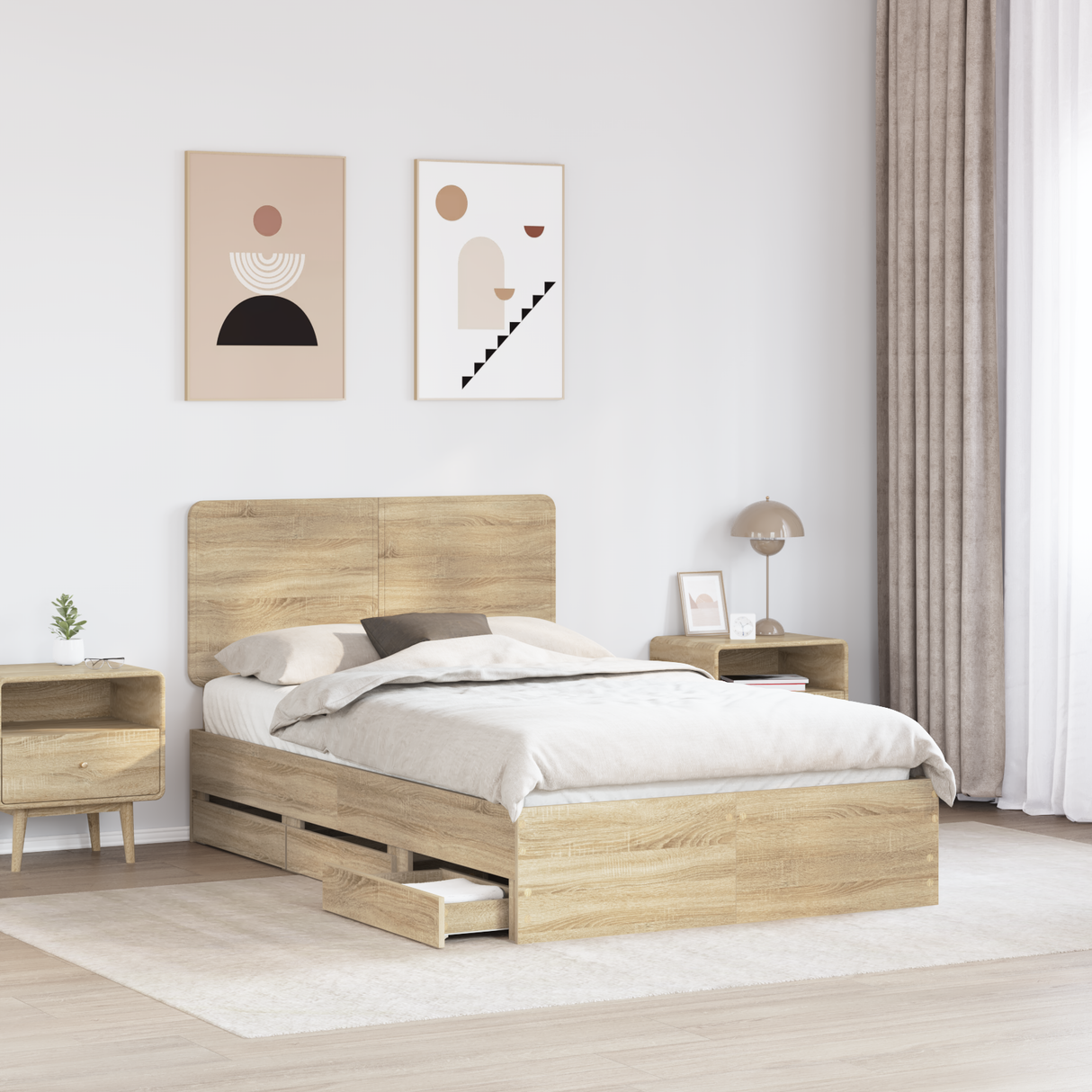 Bed Frame with Drawer Sonoma Oak 135 x 190 cm Engineered Wood