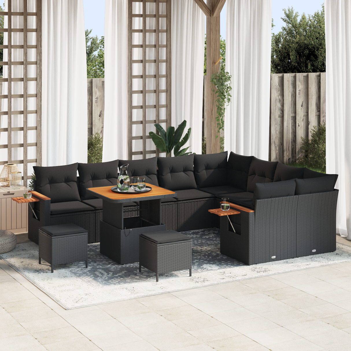 Garden Sofa Set with Cushion 13 pcs Black Poly Rattan