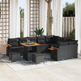 Garden Sofa Set with Cushion 13 pcs Black Poly Rattan
