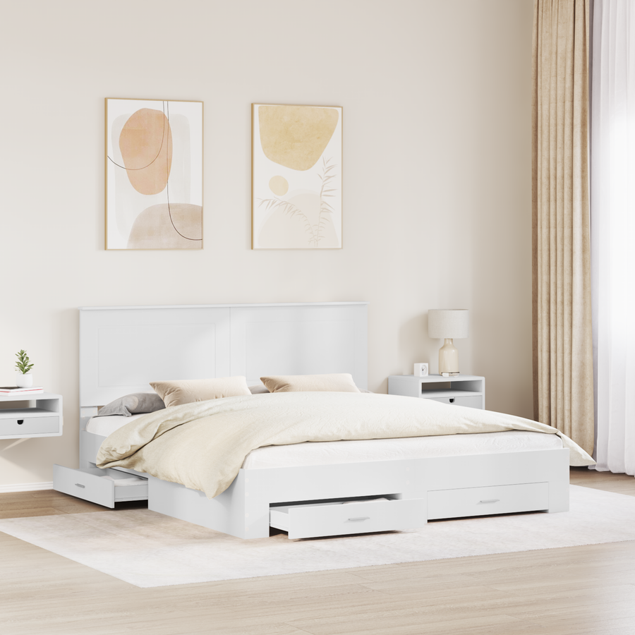 Bed Frame with Drawer White 180 x 200 cm Engineered Wood