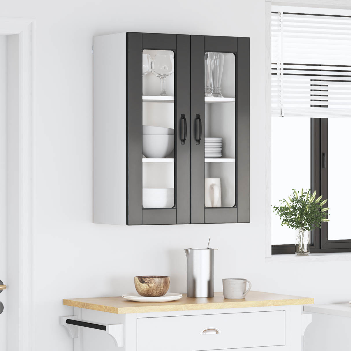 Wall Glass Cabinet PORTO Black 60 x 31 x 80 cm Engineered Wood