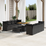 Garden Sofa Set with Cushion 11 pcs Black Poly Rattan - Front View