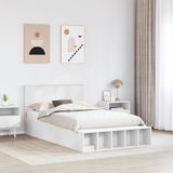 Bed Frame with Shelf Manual White 135 x 190 cm Engineered Wood - Side View
