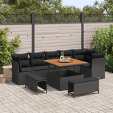 Garden Sofa Set 9 pcs Black Poly rattan and powder-coated steel - Front View