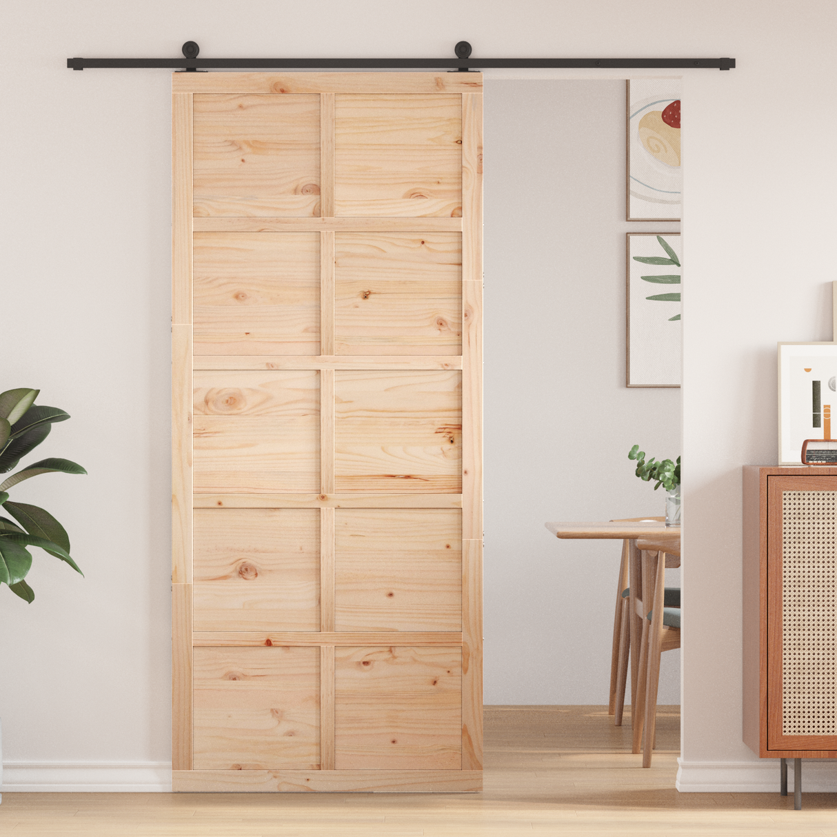 Barn Door Natural 90 x 2,5 x 208 cm Solid Pine Wood