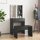 Dressing Table Set with LED Black Engineered Wood - Front View