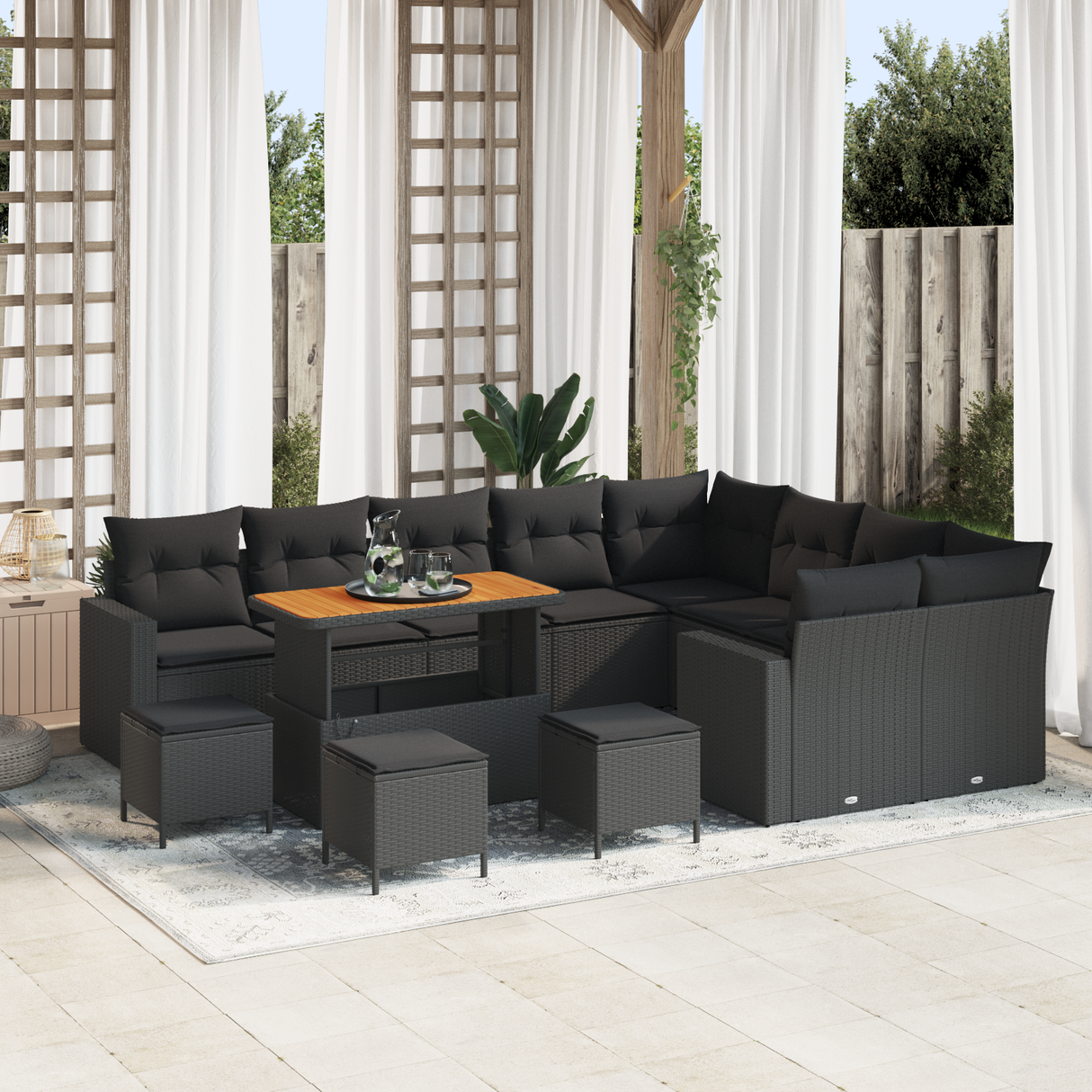 Garden Sofa Set with Cushion 14 pcs Black Poly Rattan
