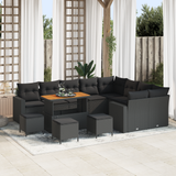 Garden Sofa Set with Cushion 14 pcs Black Poly Rattan