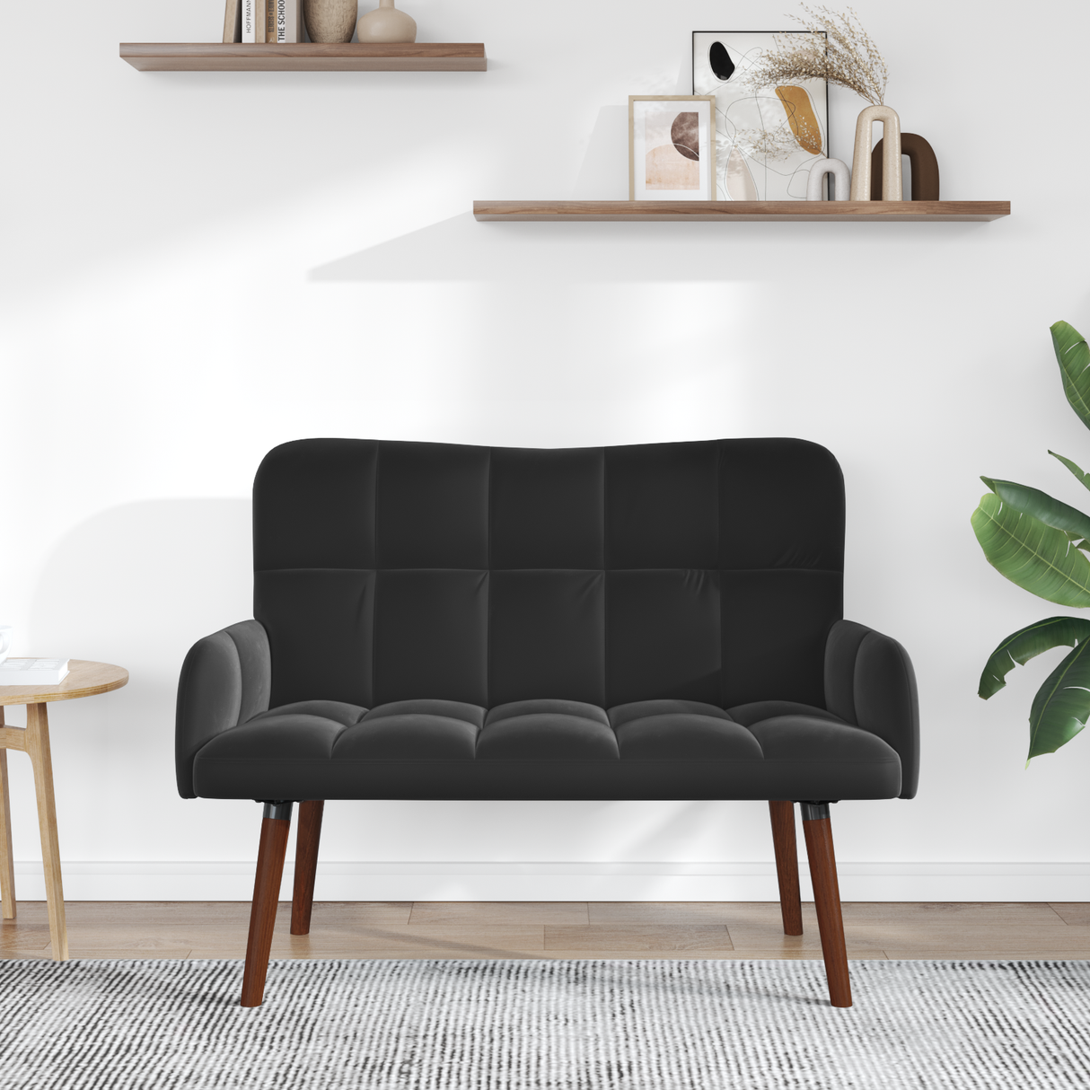 Two Seater Sofa Black 115 x 61 x 87 cm Velvet