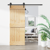 Sliding Door Natural and Black 80 x 210 cm Solid Pine Wood - Front View