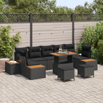 Garden Sofa Set 10 pcs 9-Seater Black Poly rattan