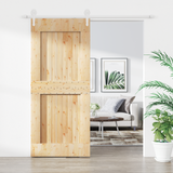 Sliding Door Natural and White 90 x 210 cm Solid Pine Wood - Front View