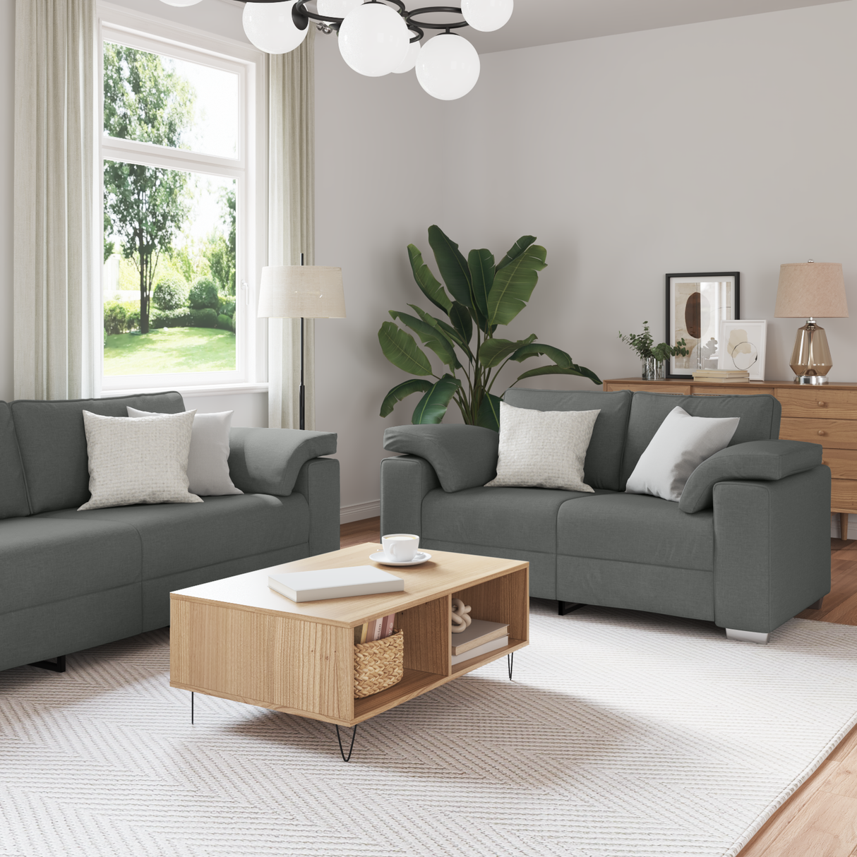 Sofa 3 pcs Dark Grey 219 x 80 x 82 cm Linen-blend fabric