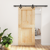 Sliding Door Natural and Black 90 x 210 cm Solid Pine Wood - Front View