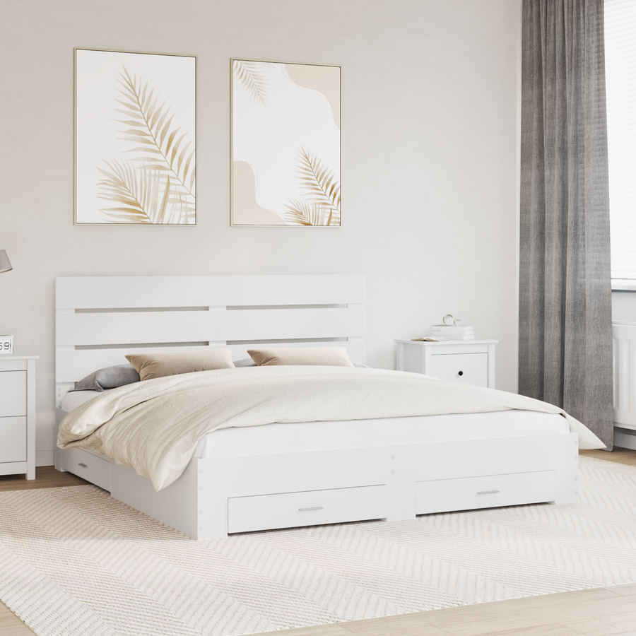 Bed Frame with Drawer White 180 x 200 cm Engineered Wood