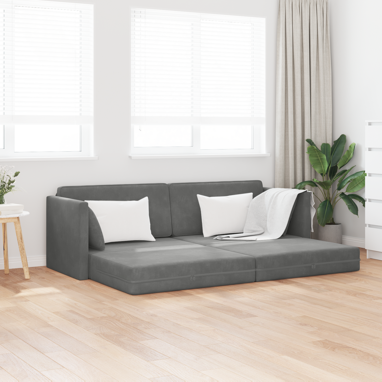 Floor Sofa Bed Dark Grey 213 x 70 x 77 cm Velvet