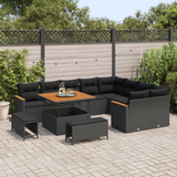 Garden Sofa Set with Cushion 12 pcs Black Poly Rattan - Side View