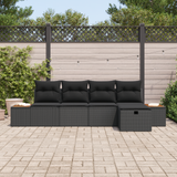 Garden Sofa Set with Pillow 5 pcs Black Poly rattan