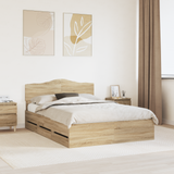 Bed Frame with Drawer Sonoma Oak 150 x 200 cm Engineered Wood - Front View