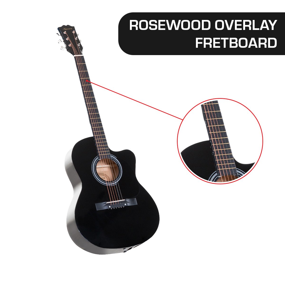 Karrera Acoustic Cutaway 40in Guitar - Black