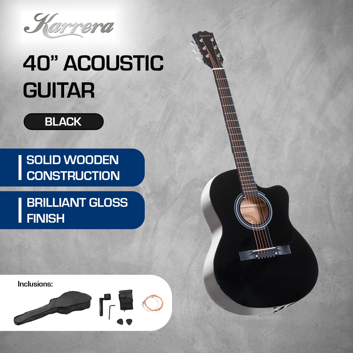 Karrera Acoustic Cutaway 40in Guitar - Black