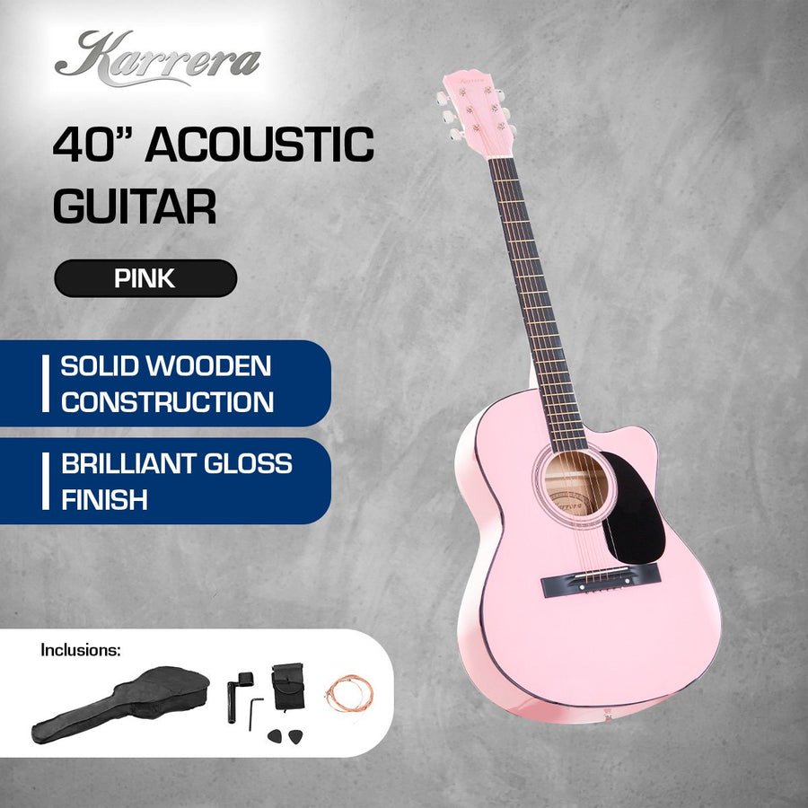 Karrera Acoustic Cutaway 40in Guitar - Pink