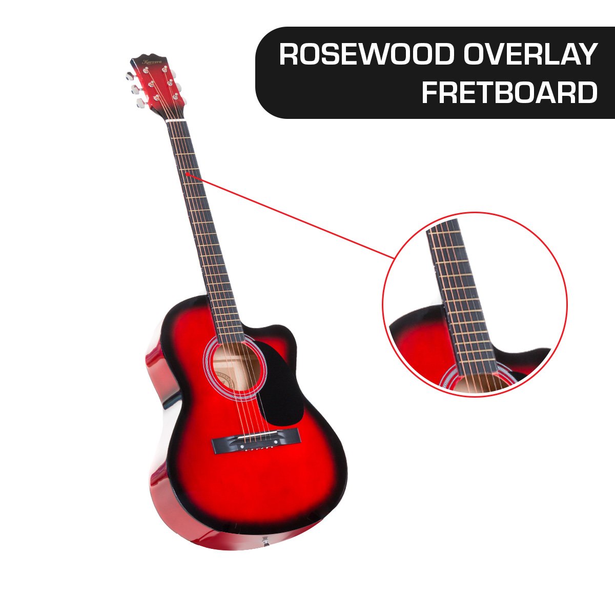 Karrera Acoustic Cutaway 40in Guitar - Red