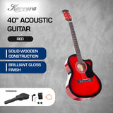 Karrera Acoustic Cutaway 40in Guitar - Red - Low Angle
