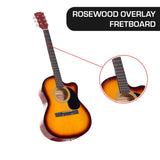 Karrera Acoustic Cutaway 40in Guitar String Music Instrument - Sunburst - Low Angle