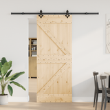 Sliding Door NARVIK Natural and Black 85 x 210 cm (213.5 cm) - Front View