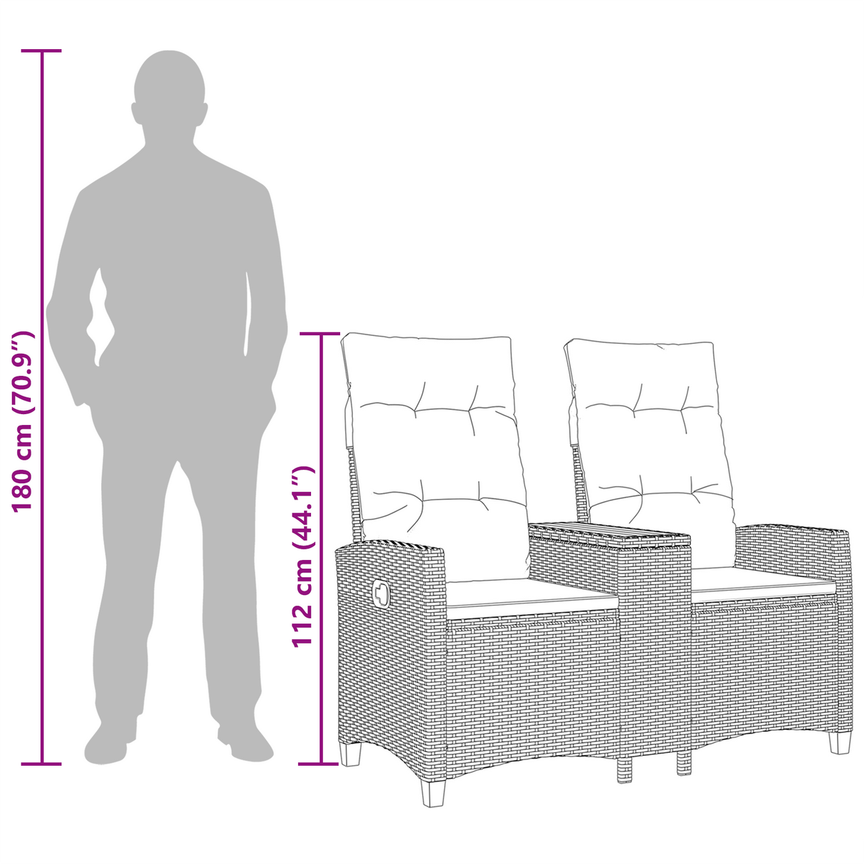 Reclining Bench with Table Black 126 x 65 x 112 cm Poly Rattan
