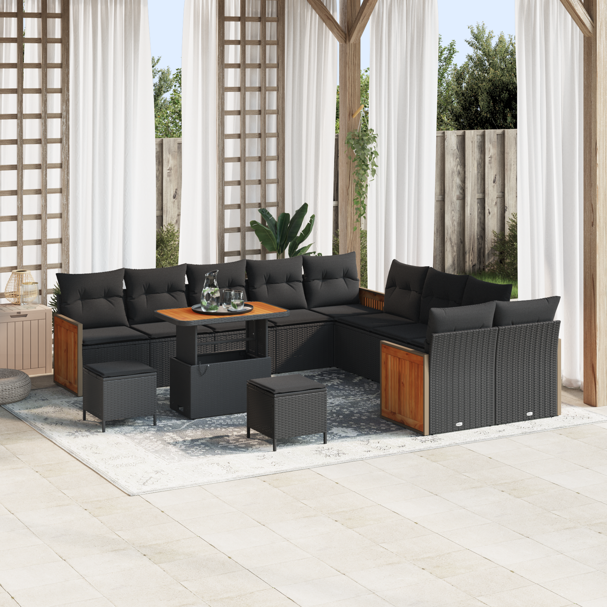 Garden Sofa Set with Cushion 13 pcs Black