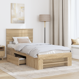 Bed Frame with Headboard Sonoma Oak 90 x 200 cm Engineered Wood - Side View