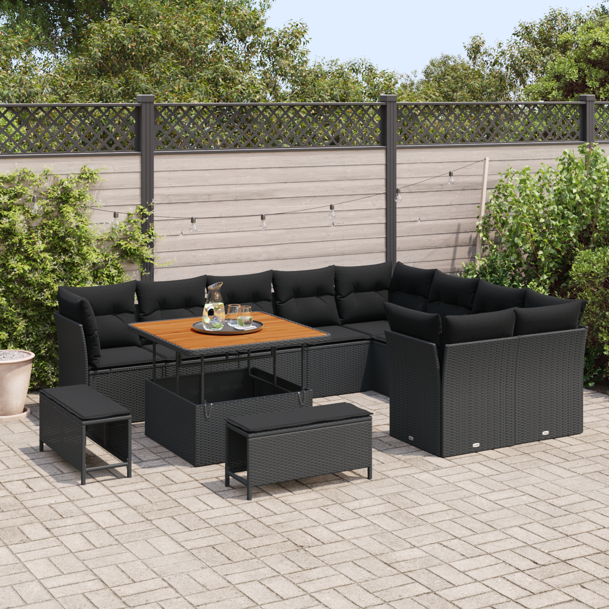 Garden Sofa Set with Cushion with Storage 12 pcs Black