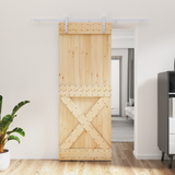 Sliding Door Natural and White 80 x 210 cm Solid Pine Wood - Front View