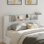 Storage Headboard with LED White Engineered Wood