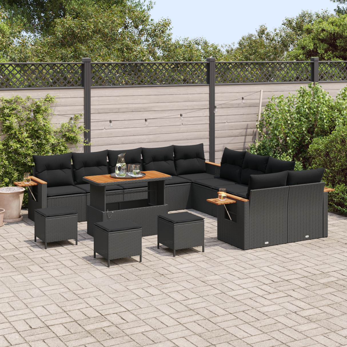 Garden Sofa Set with Cushion 18 pcs Black Poly Rattan