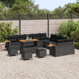 Garden Sofa Set with Cushion 18 pcs Black Poly Rattan