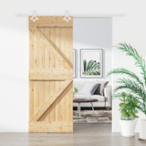 Sliding Door Natural and White 80 x 210 cm Solid Pine Wood - Front View
