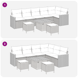 Garden Sofa Set 9 pcs Black Poly rattan and powder-coated steel - Low Angle