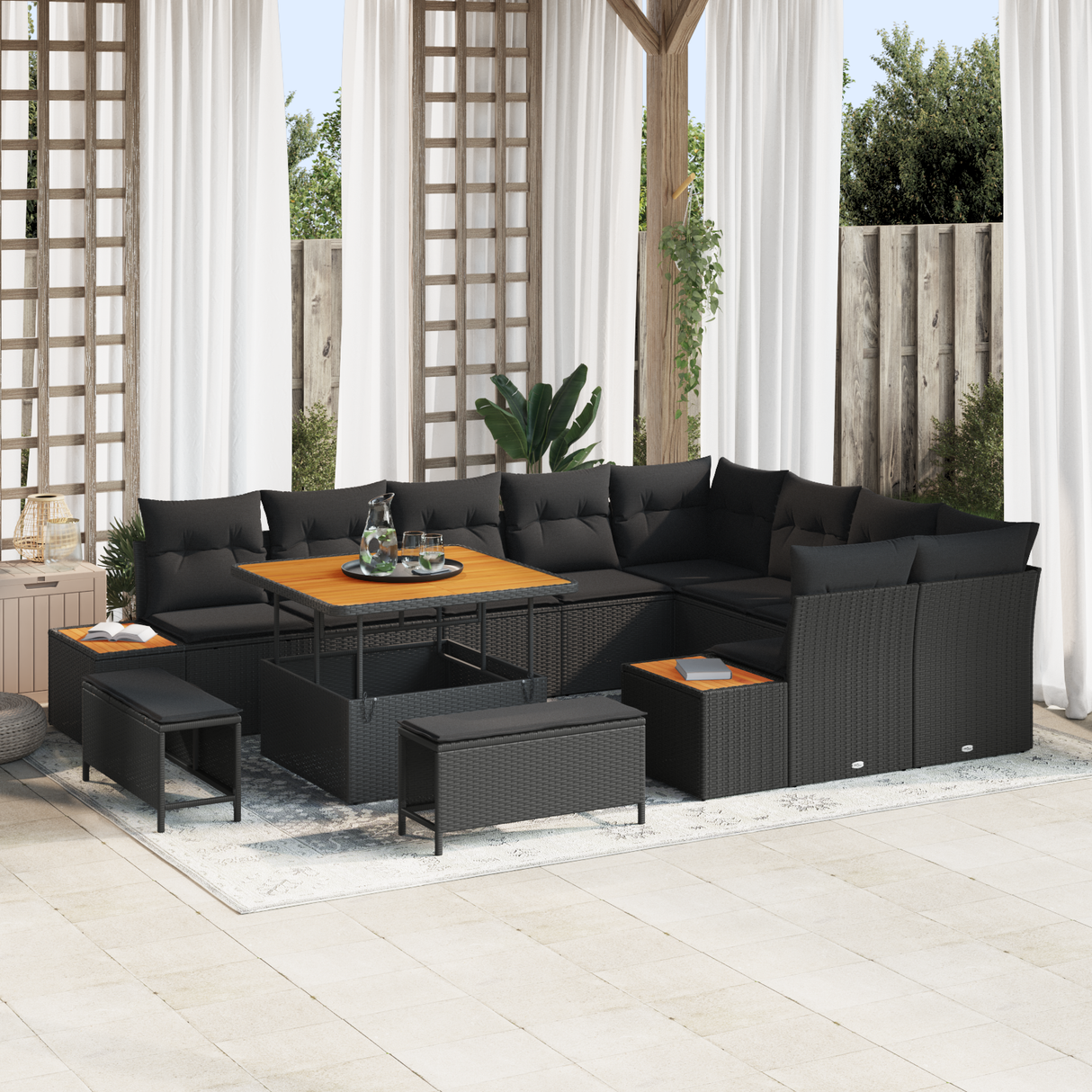 Garden Sofa Set with Cushion 12 pcs Black