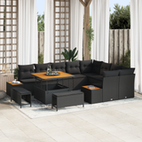 Garden Sofa Set with Cushion 12 pcs Black - Front View