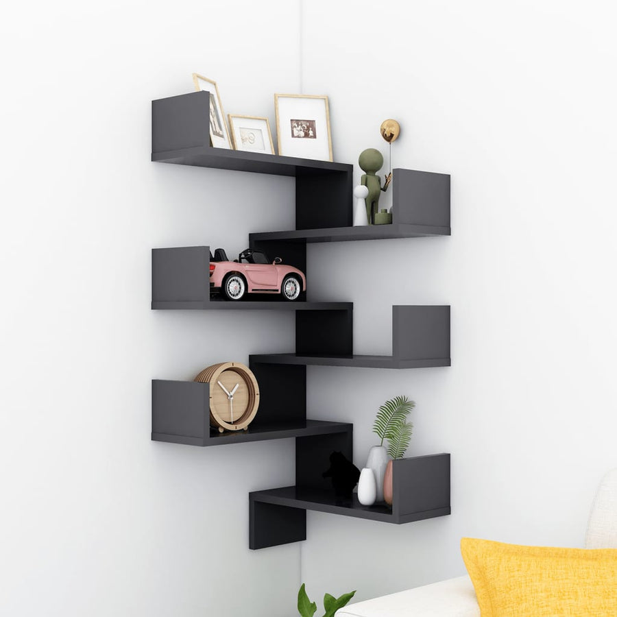 Wall Corner Shelves 2 pcs Grey 40x40x50 cm Engineered Wood