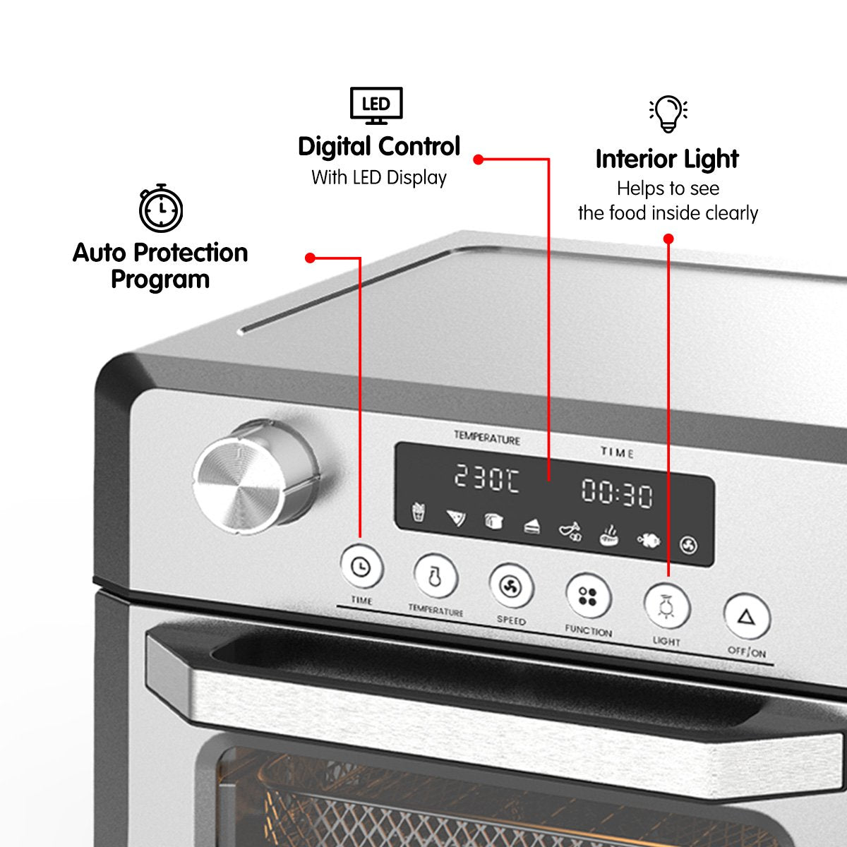 Pronti 18L 1500W Electric Air Fryer Multi Cooker Oven Silver