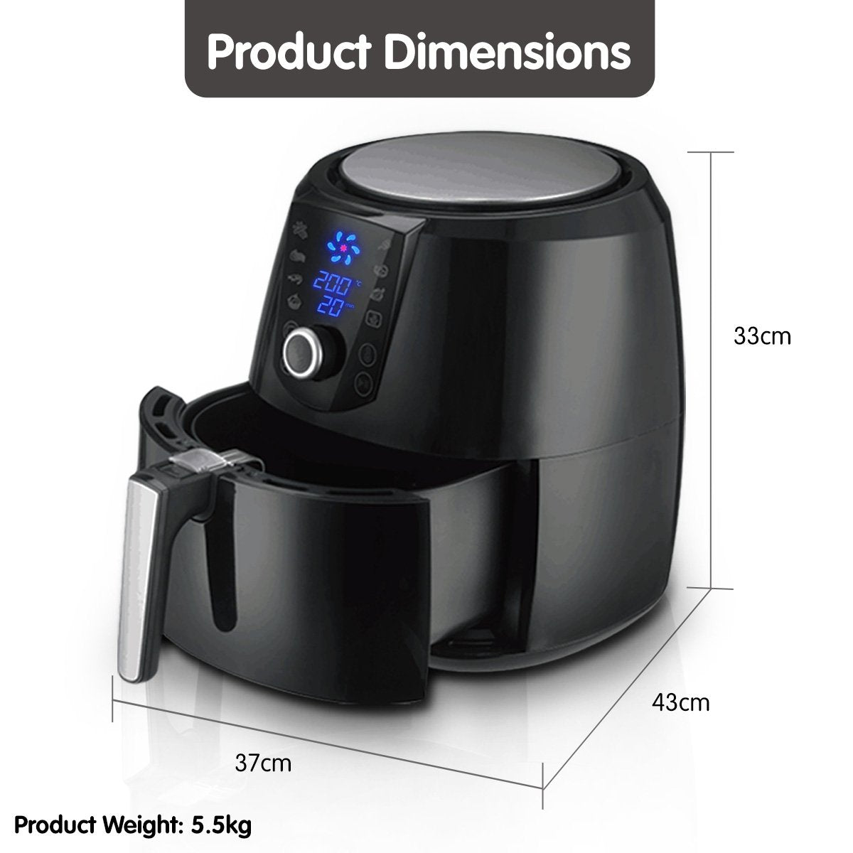 Pronti 7.2L 1800W Air Fryer Cooker Kitchen Oven Black