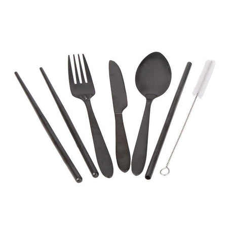 Appetito ? Stainless Steel Traveller?s Cutlery Set in Zippered Pouch Black-2006733448101892097