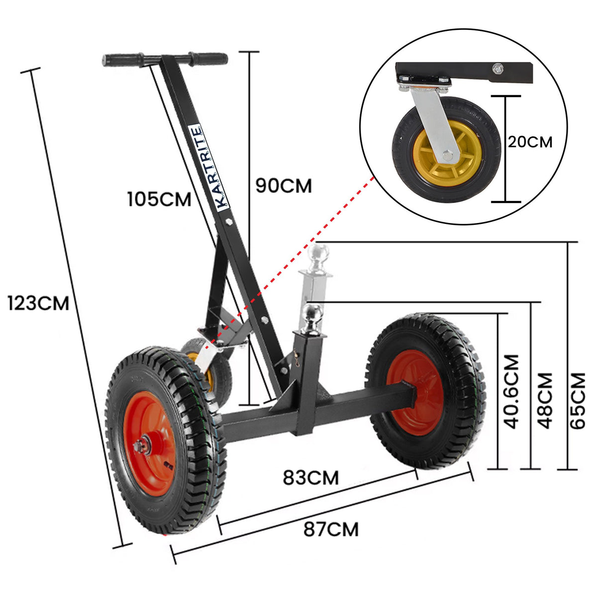 Kartrite 3-Wheel Adjustable Trailer Dolly Heavy Duty Caravan Mover 1000 lbs Tongue Capacity Dur