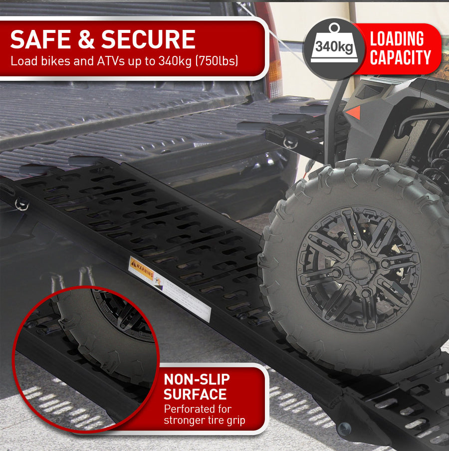Kartrite Aluminium Folding Loading Ramp ATV Motorbike Motorcycle Golf Buggy Trailer - Black